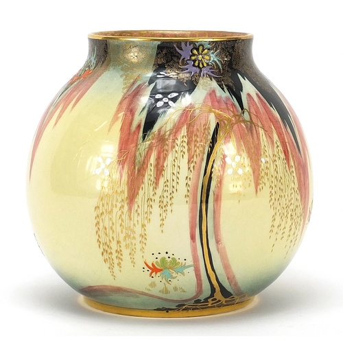 8 - Carltonware globular vase hand painted in the Sketching Bird pattern, impressed 442 to the , 15cm hi... 
