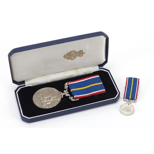 320 - Military interest National Service medal with miniature and case