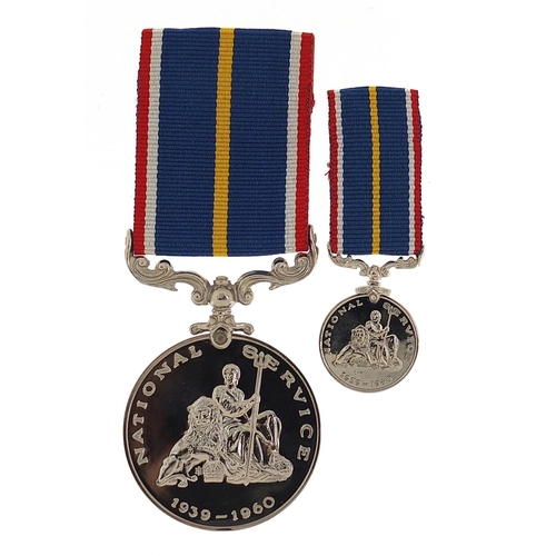 320 - Military interest National Service medal with miniature and case