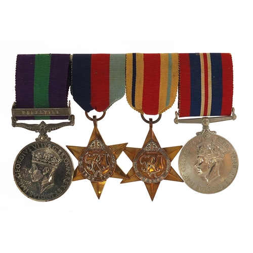 318 - British military World War II four medal group including General Service medal with Palestine bar aw... 