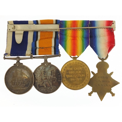 316 - British military World War I Naval four medal group comprising a trio and Long Service and Good Cond... 