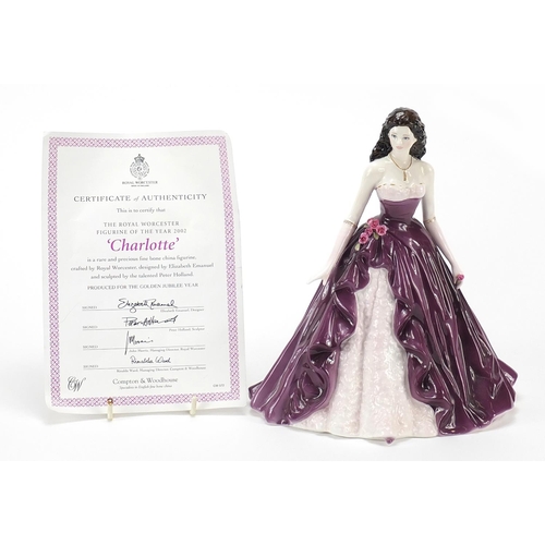 384 - Royal Worcester figurine with certificate,  Charlotte, 23cm high