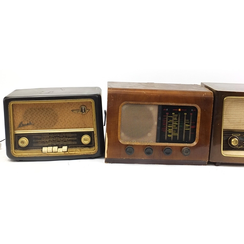1407 - Four vintage Bakelite and wooden radios comprising Bush, Pye, Murphy and Nordmende, the largest 54cm... 