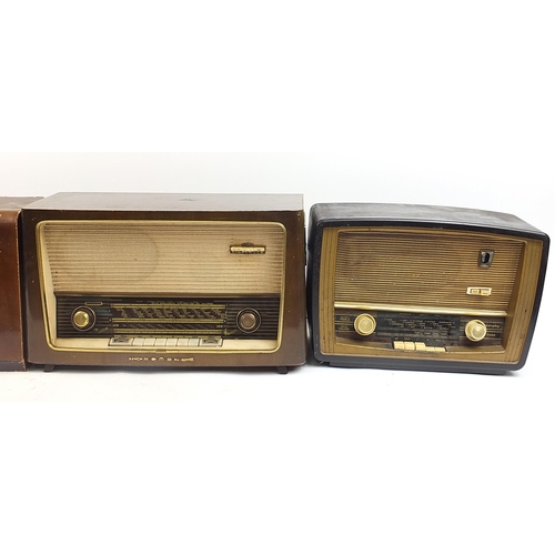 1407 - Four vintage Bakelite and wooden radios comprising Bush, Pye, Murphy and Nordmende, the largest 54cm... 