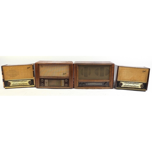 1408 - Four vintage Ekco radios, the largest 55cm wide