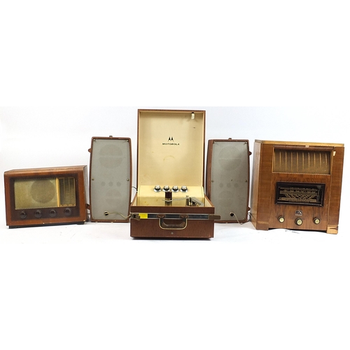 1405 - Two vintage radios and a Motorola stereophonic, the largest 50cm high