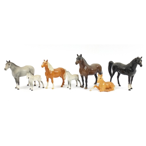 398 - Seven Beswick horses including dapple grey and tan, the largest 20.5cm in length