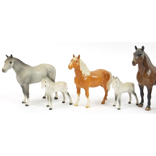 398 - Seven Beswick horses including dapple grey and tan, the largest 20.5cm in length