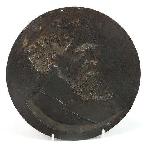 300 - Circular cast iron plaque of Charles Darwin, 22cm in diameter