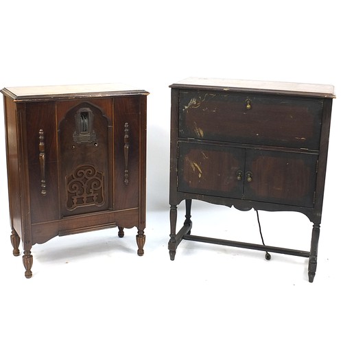 1403 - Two vintage mahogany radio cabinets including Zenith, the largest 104cm H x 86cm W x 38cm D