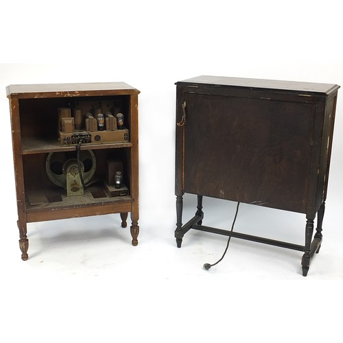 1403 - Two vintage mahogany radio cabinets including Zenith, the largest 104cm H x 86cm W x 38cm D