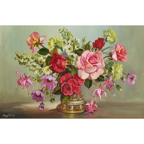 1415 - Peggy Barley - Still life flowers in a vase, oil on canvas, mounted and framed, 60cm x 40cm excludin... 