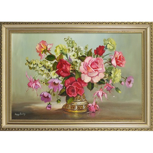 1415 - Peggy Barley - Still life flowers in a vase, oil on canvas, mounted and framed, 60cm x 40cm excludin... 