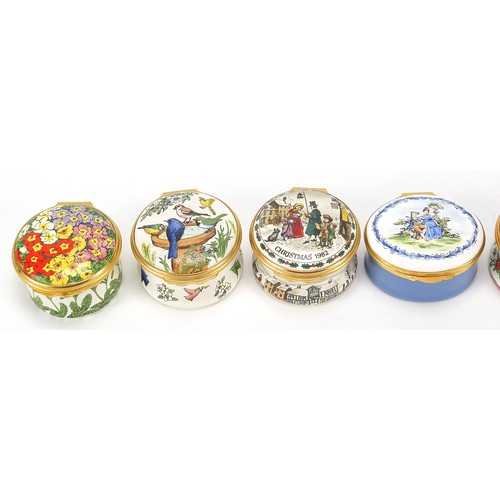 372 - Seven enamel trinket boxes including six Halcyon Days examples, each with boxes