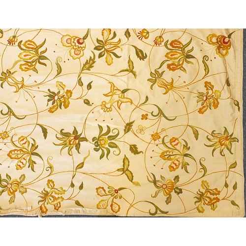 301 - Arts & Crafts floral embroidered bedspread, 220cm x 177cm