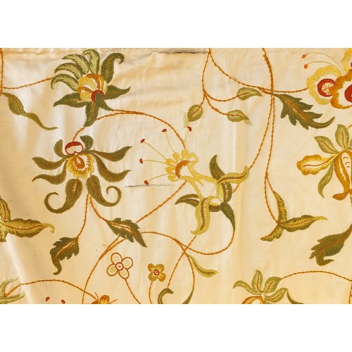 301 - Arts & Crafts floral embroidered bedspread, 220cm x 177cm