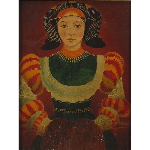 1007 - Portrait of a female wearing traditional dress, 20th century Eastern European oil on board, mounted ... 