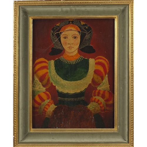 1007 - Portrait of a female wearing traditional dress, 20th century Eastern European oil on board, mounted ... 