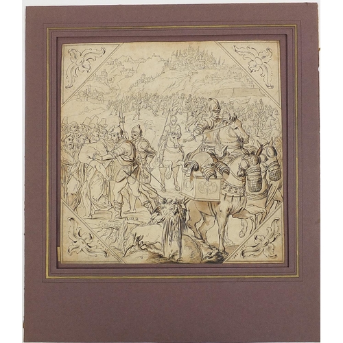 978 - Manner of Jan van der Straet  - Battle scene with figures on horseback wearing armour, antique Flemi... 