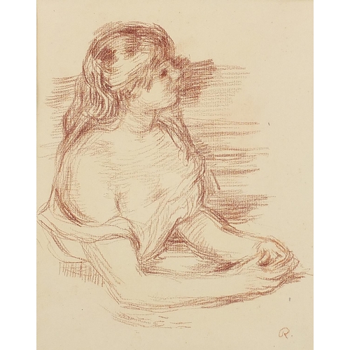 1024 - Portrait of a young female wearing a dress, Pre-Raphaelite school sanguine chalk on paper, indistinc... 