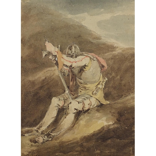 998 - Manner of Robert Ker Porter - The Soldier Tired of War, late 18th/early 19th century watercolour, pe... 