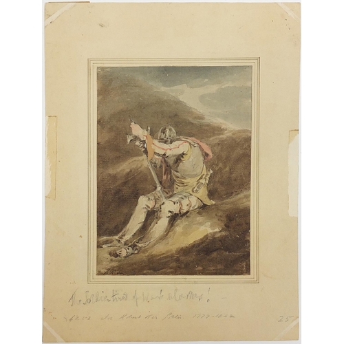 998 - Manner of Robert Ker Porter - The Soldier Tired of War, late 18th/early 19th century watercolour, pe... 