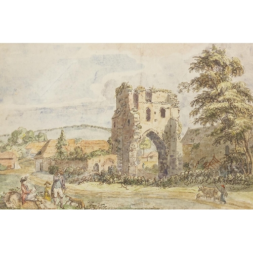 993 - Paul Sandby 1781 - The Priory at Milford Haven, Wales, 18th century pen and watercolour on paper, mo... 