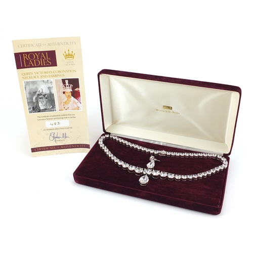 974 - Windsor & Allen Queen Victoria's Coronation silver necklace and one earring with box and certificate... 