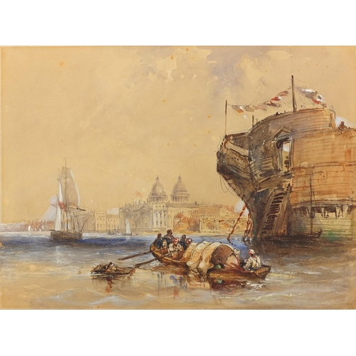 1055 - Attributed to William Clarkson Stanfield - The Dreadnought ship with Greenwich Hospital, 19th centur... 