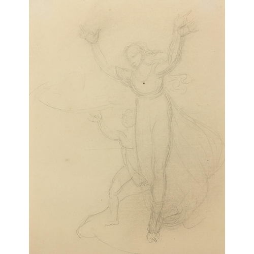 1053 - Manner of William Blake - Study of two figures, pencil on paper, inscribed verso, unframed, 27cm x 2... 