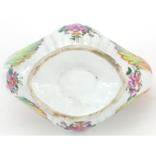 445 - Chinese porcelain sauce tureen with pineapple finial hand painted in the famille rose palette with f... 