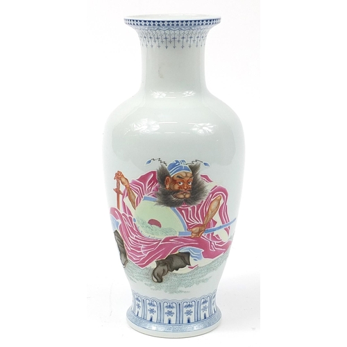 490 - Large Chinese porcelain baluster vase hand painted in the famille rose palette with a seated Emperor... 