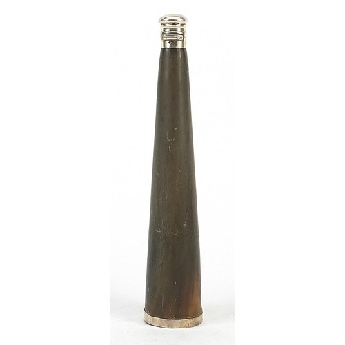 328 - Victorian Scottish horn hunting flask with silver mounts, London 1871, 24cm high