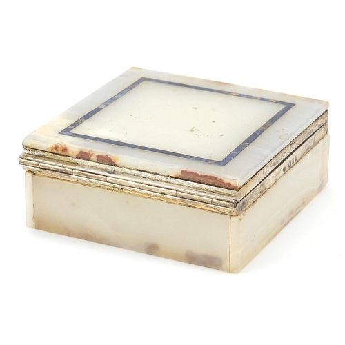 420 - Silver mounted onyx and lapis lazuli cigarette box, 4.5cm H x 9.5cm W x 10cm D