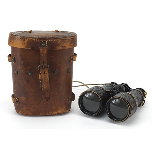 482 - Pair of military interest binoculars with leather case made by Colmont of Paris