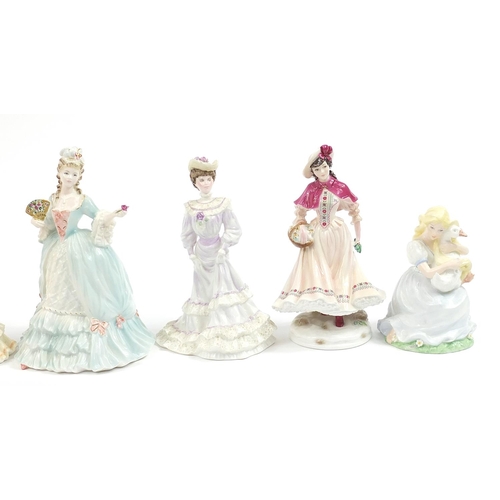 583 - Seven Coalport and Royal Worcester figurines, the largest 22cm high