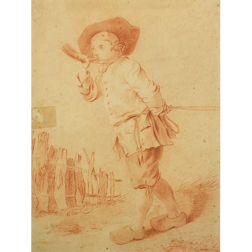 1049 - Full length portrait of a young boy wearing clogs, 19th century Dutch sanguine chalk on paper, indis... 