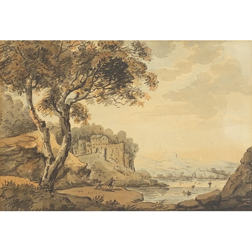 997 - Circle of Paul Sandby - Continental landscape with water and buildings, 18th century watercolour on ... 