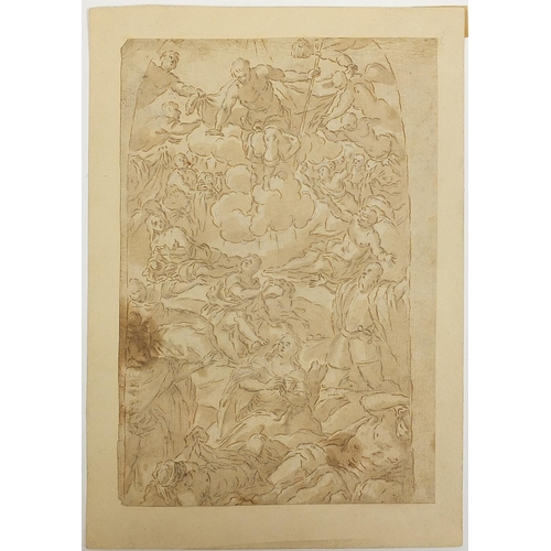 984 - Christ ascending to heaven, antique Old Master ink on paper, inscribed Nathaniel Hone verso, unframe... 