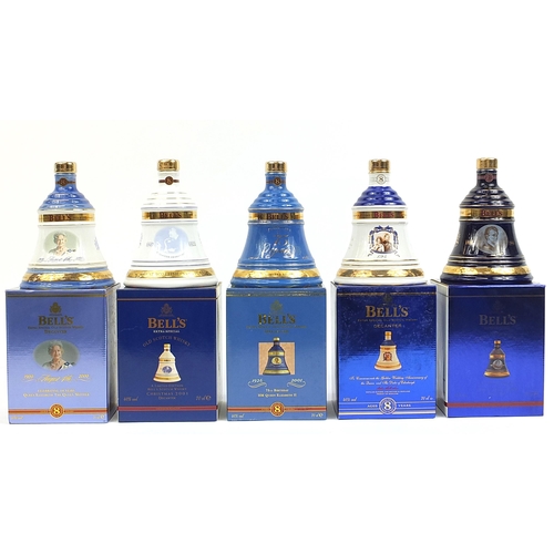 435 - Five Bells 8 Year old Whiskey decanters with contents and boxes