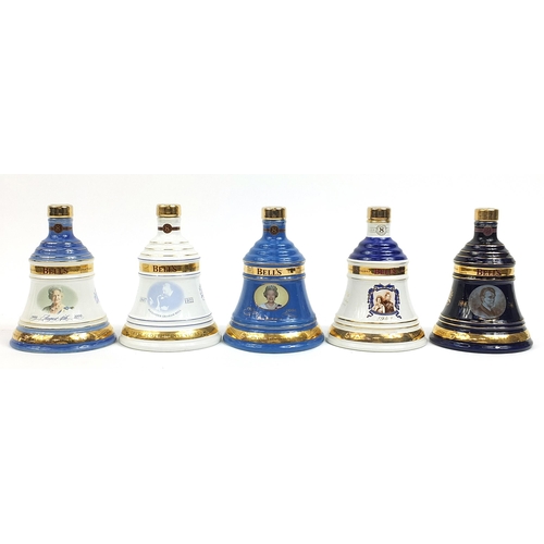 435 - Five Bells 8 Year old Whiskey decanters with contents and boxes