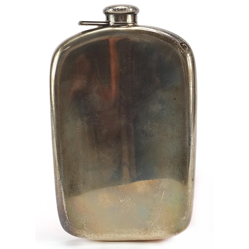 24 - Art Deco Napier sterling silver hip flask with engine turned decoration, 16cm high, 173.5g