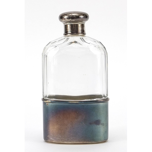 317 - Alexander Clark & Co Ltd, George V silver and cut glass hip flask with detachable cup, 12.5cm high, ... 