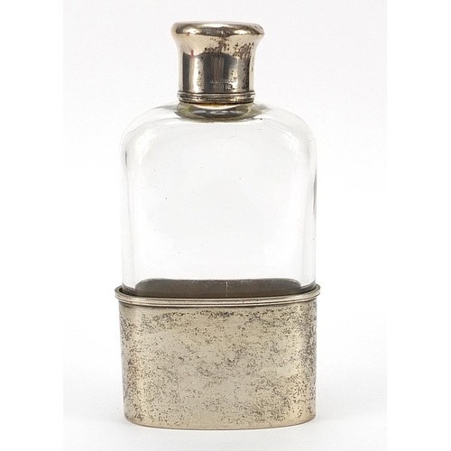 204 - German 800 silver and cut glass hip flask with detachable cup, retailed by J. Demuth, 15cm high, 360... 