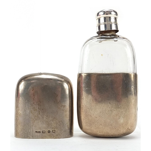 205 - Edward Osborn Marples, Victorian silver and glass hip flask with detachable cup, Birmingham 1897, 11... 