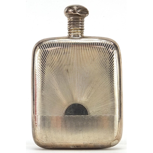 93 - A & J Zimmerman Ltd, Art Deco silver hip flask with engine turned decoration, Birmingham 1924, 7.5cm... 