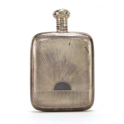 93 - A & J Zimmerman Ltd, Art Deco silver hip flask with engine turned decoration, Birmingham 1924, 7.5cm... 