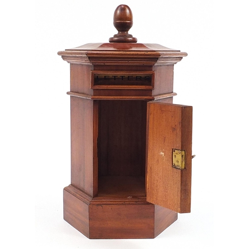 225 - Georgian style hardwood table top letter box in the form of a post box, 46cm high