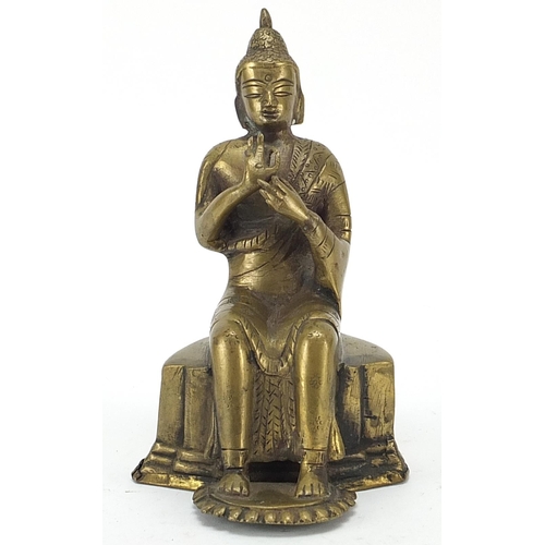 161 - Chino Tibetan gilt bronze figure of Buddha, 18cm high