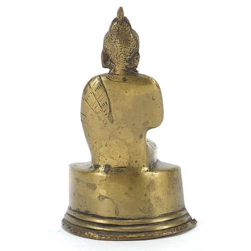 161 - Chino Tibetan gilt bronze figure of Buddha, 18cm high